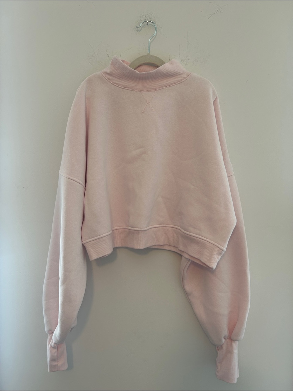Cropped Mock Neck Sweater in Light Pink